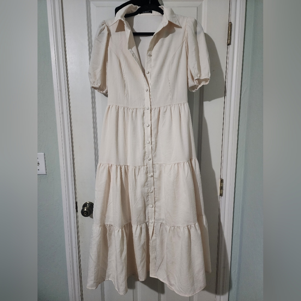 Cream Button-Down Maxi Dress